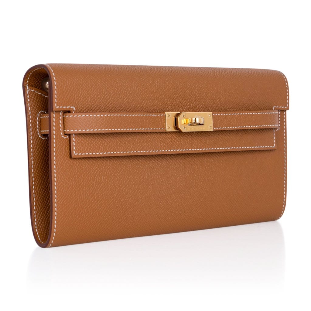 👜Kelly Classique To Go Wallet Gold Epsom Gold Hardware New w/Box