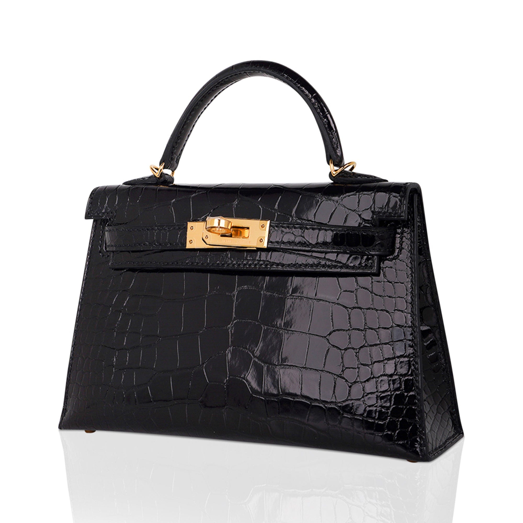 👜Kelly 20 Mini Sellier Bag Black Alligator Gold Hardware