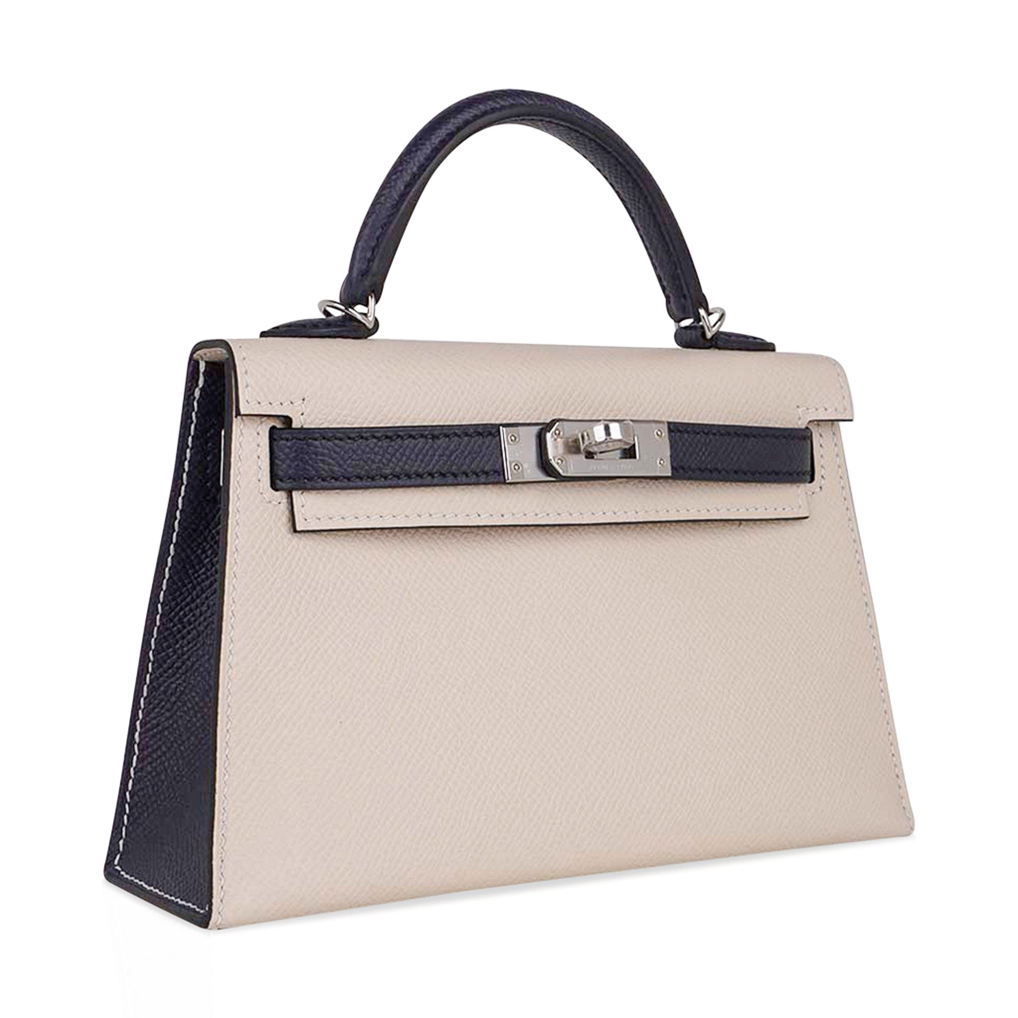 👜Special Order HSS Mini Kelly 20 Bag Sellier Craie & Blue Indigo Epsom Leather with Palladium Hardware