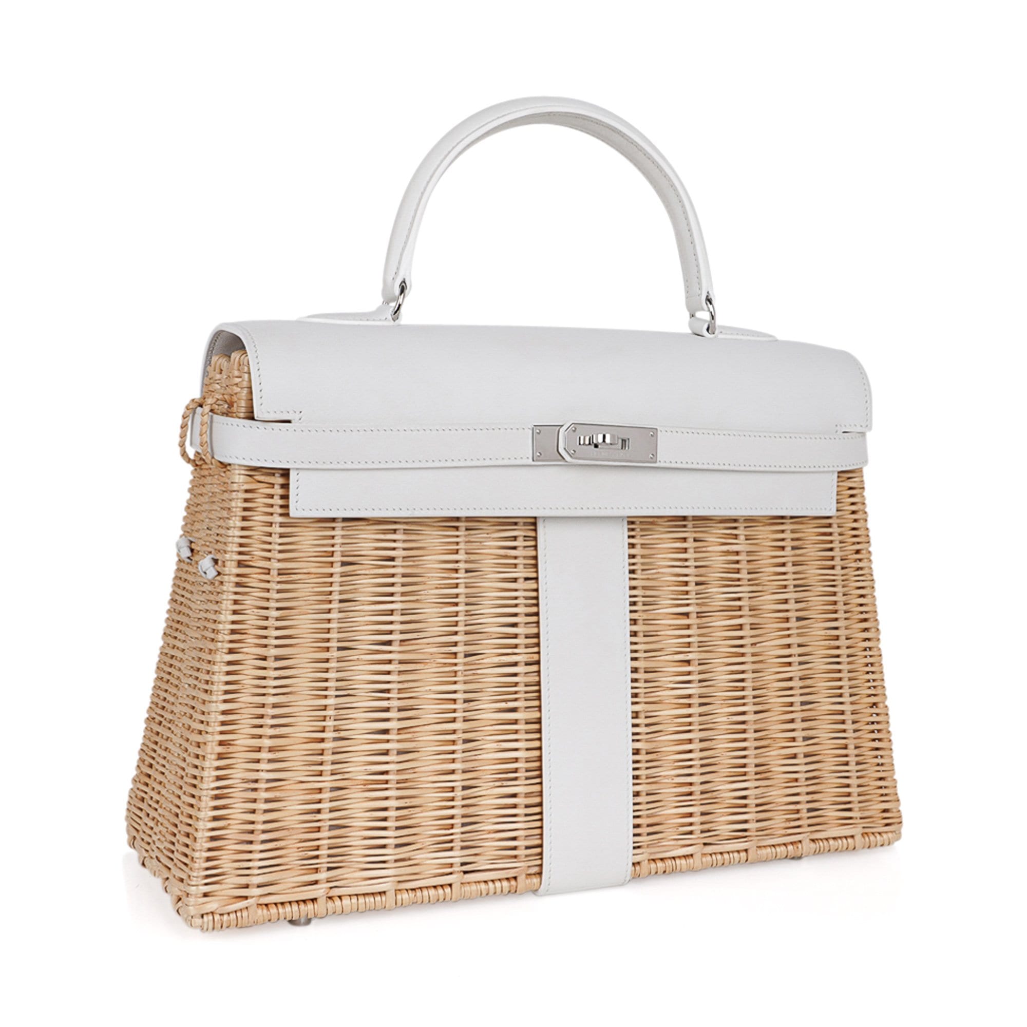 👜Kelly 35 Picnic Bag White Swift Leather / Osier (Wicker) Limited Edition