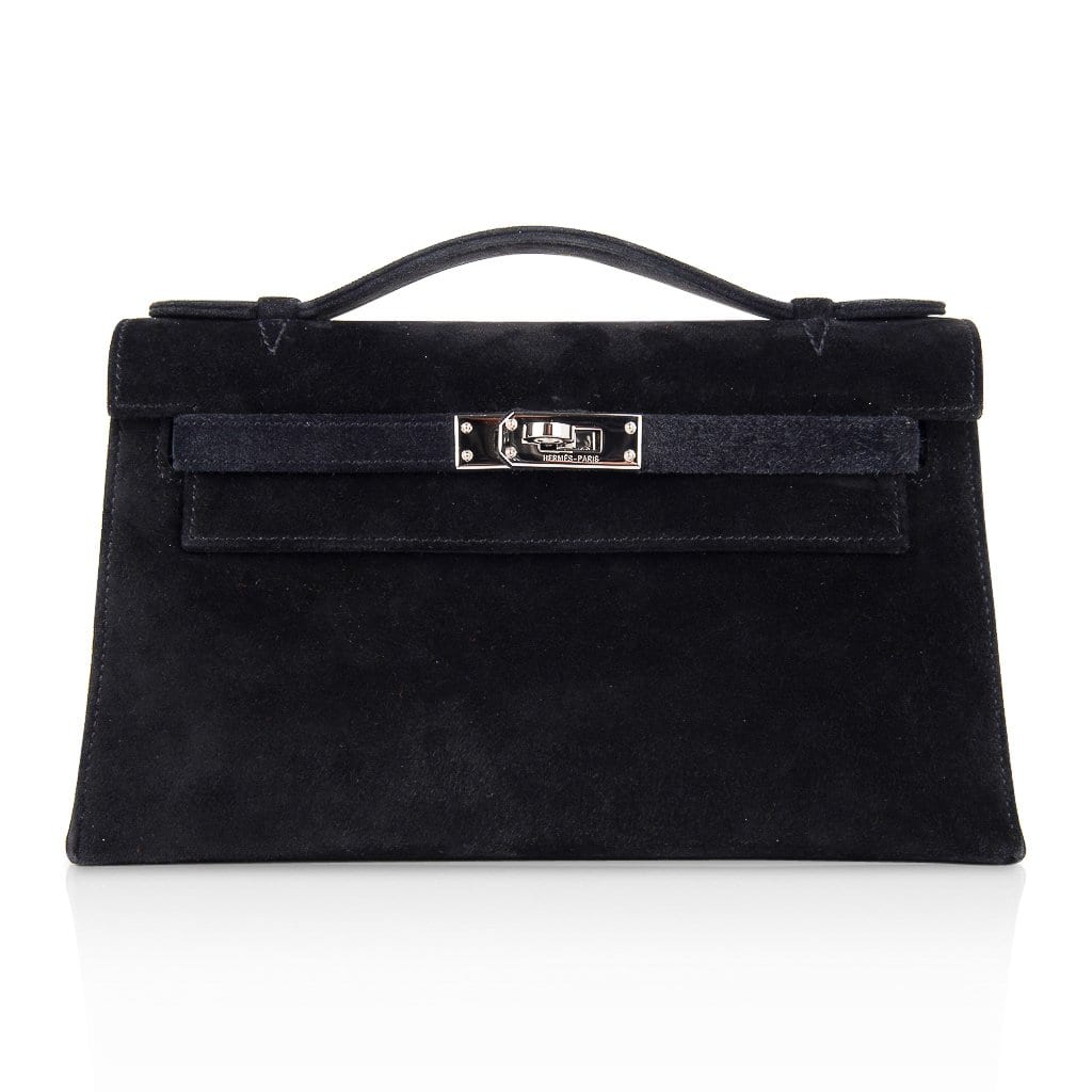👜Kelly Pochette Black Doblis Suede Palladium