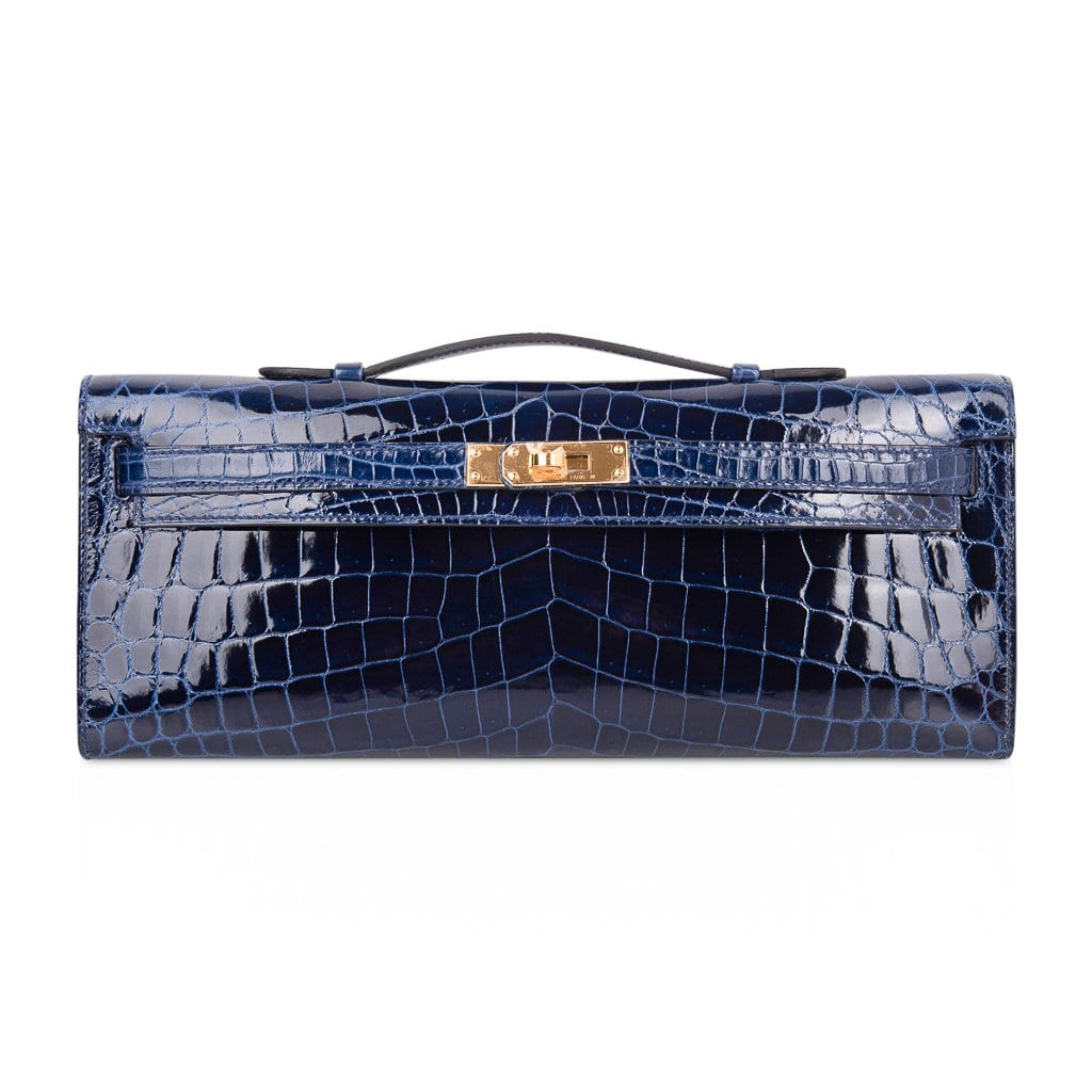 👜Kelly Cut Blue Sapphire Crocodile Clutch Bag Gold Hardware