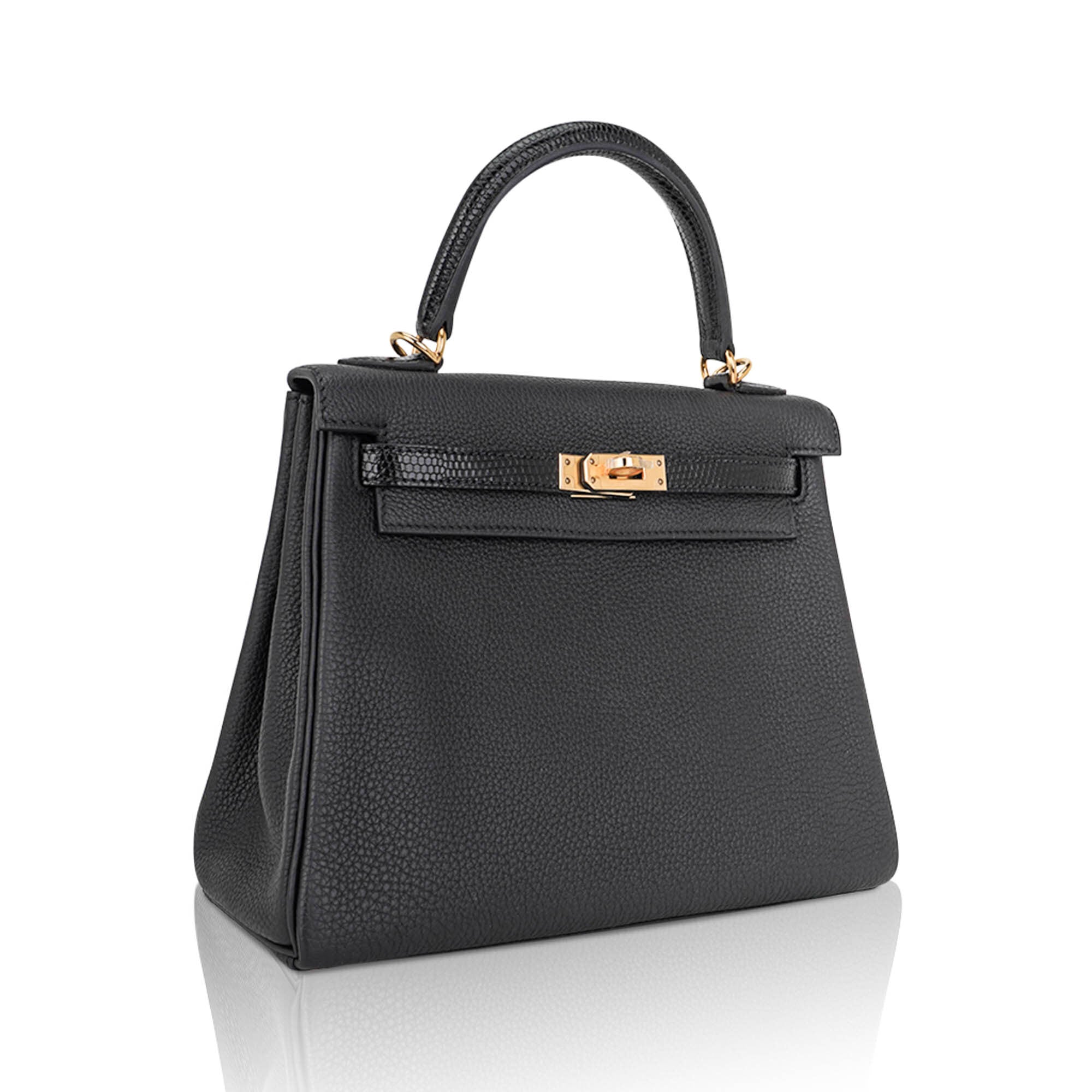 👜Kelly Touch 25 Retourne Bag Black Lizard Togo Leather Gold Hardware